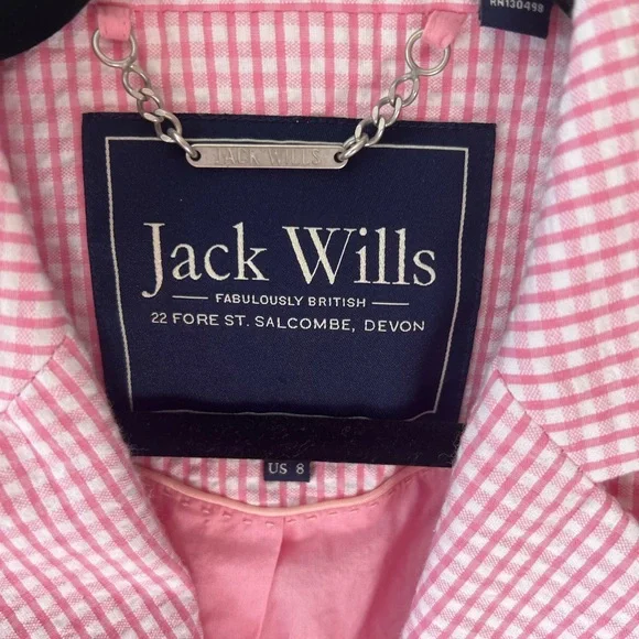 Jack Wills Women’s Pink Searsucker‎ Gingham Blazer Size 8